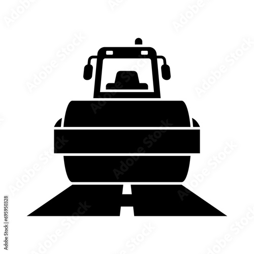 Road roller icon. Road works in progress. Vector icon isolated on white background.