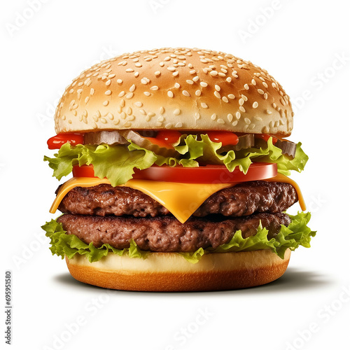 Tasty double beef burger isolated on a white background