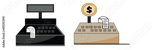 black and white cash counter machine with receipt printing, colorful Transaction counter, Sales counter clipart, 