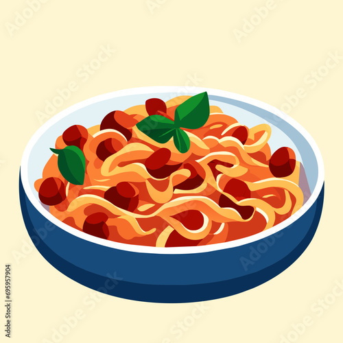 Tasty pasta, Italian meat sauce pasta on the table