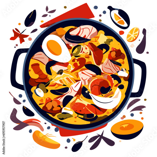 Prawn with rice - close up of prawn with rice - traditional Spanish food paella