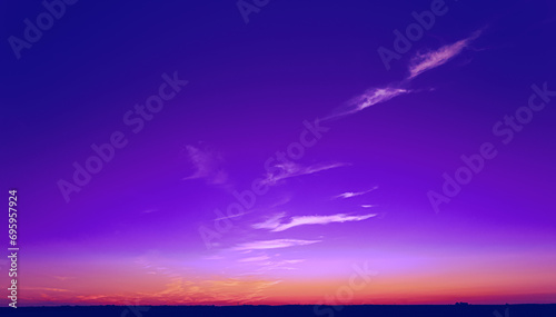 Bright Dramatic Sunset Sky In Violet Colours. Amazing Beautiful Sunset View With Magenta Sky. Very Peri. Bright Purple, Yellow Colors Of Sunrise Sky Background Gradient. © Grigory Bruev