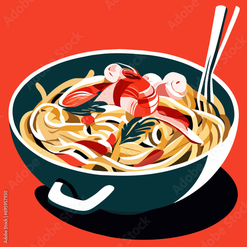 Seafood tagliatelle cream sauce and vegetables