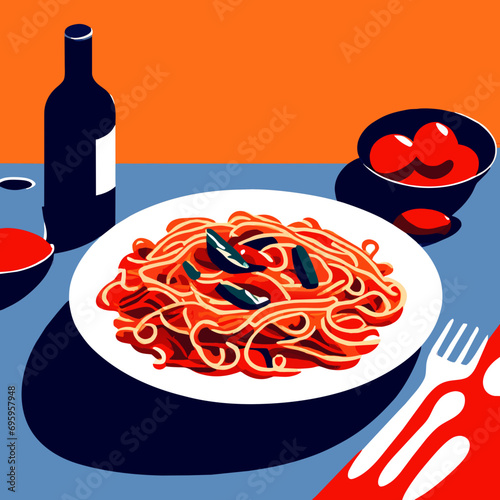 Tasty pasta, Italian tomato sauce pasta on the table