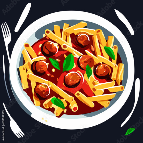 Tasty penne with Meatball and tomato sauce