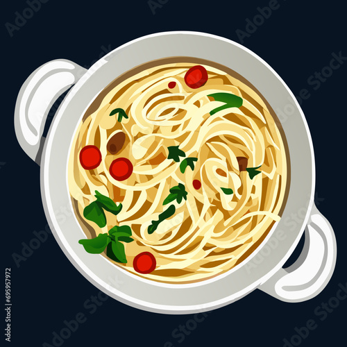 Pasta with pesto sauce and nuts on a the table