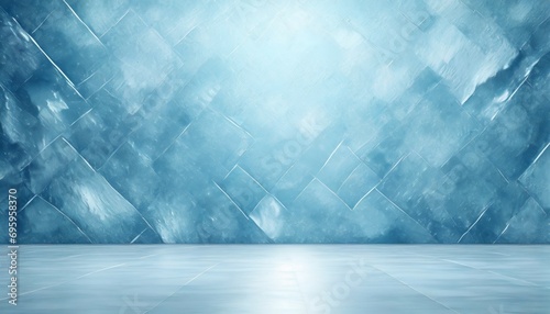 ice wall and floor blurred texture empty light blue background winter interior room 3d illustration abstract graphic photo