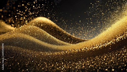 beautiful dark abstract background with wave shaped golden dust splash © Aedan