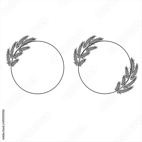 Wedding frames with flowers and branches isolated. Set of circular round floral wreaths with hand-drawn branches for invitation card, template, postcards, logo, decoration, design, wedding, funeral.