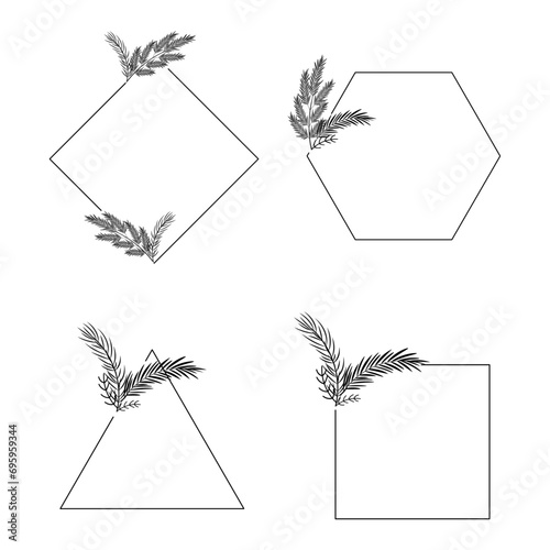 Collection of hand-drawn floral wreaths with tree branches and leaves isolated on a white background. Frames for wedding and funeral invitations, cards, decorations, logos, emblems, rewards.