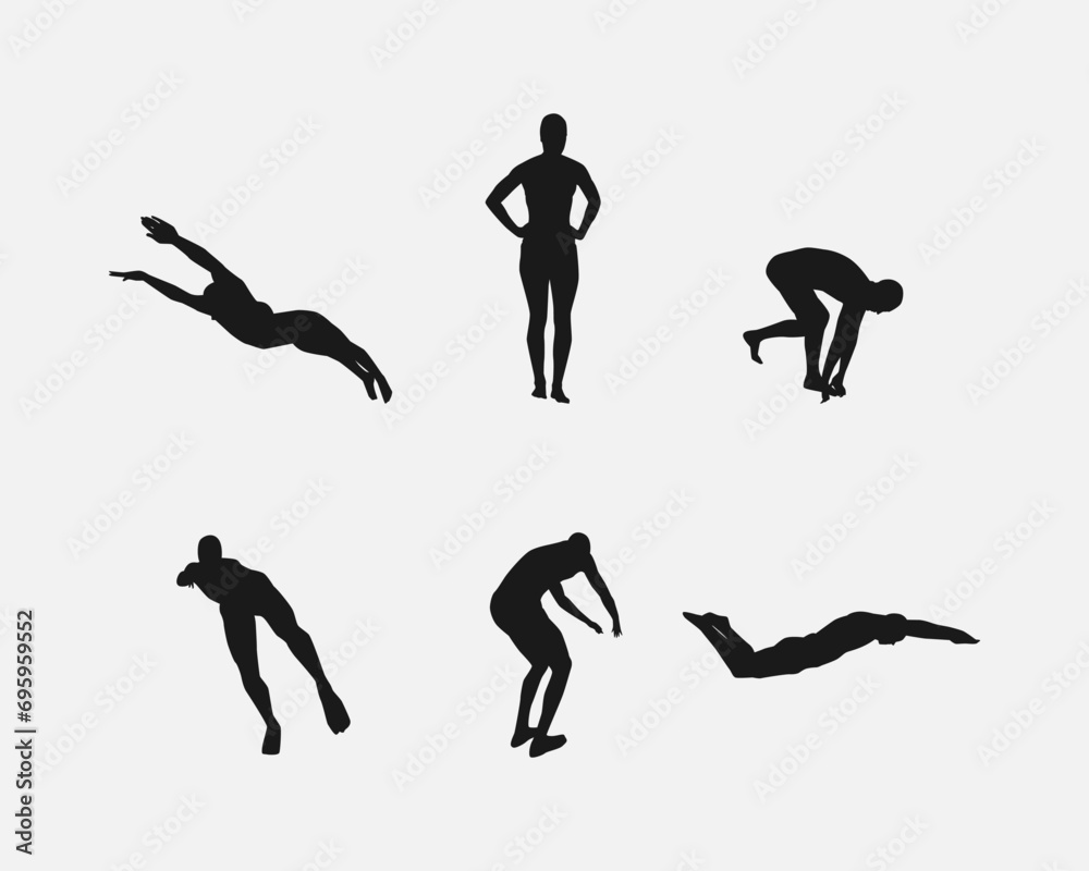 set of silhouettes of swimmer. isolated on white background. graphic vector illustration. set of silhouettes of swimmer. isolated on white background. graphic vector illustration.
