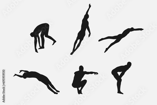 set of silhouettes of swimmer. isolated on white background. graphic vector illustration.