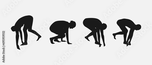 set of silhouettes of swimming with starting position. isolated on white background. graphic vector illustration.