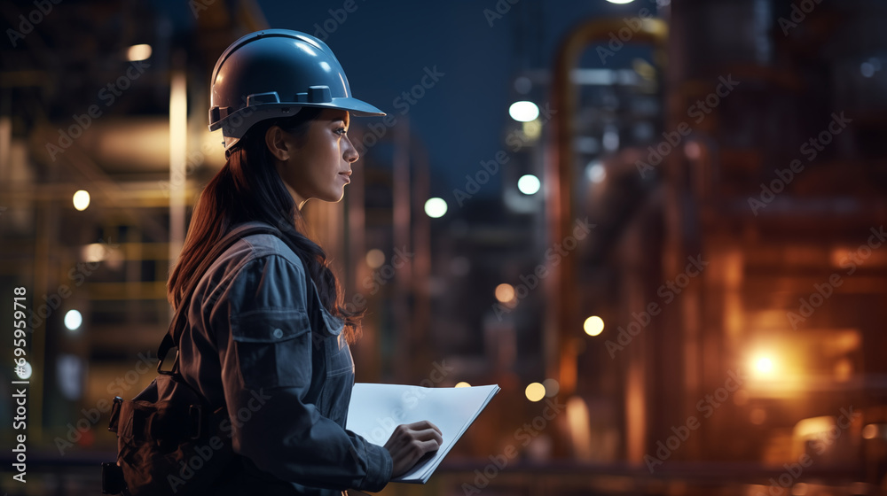 Young woman heavy industry engineer inspecting a factory Young woman heavy industry engineer inspecting a factory
