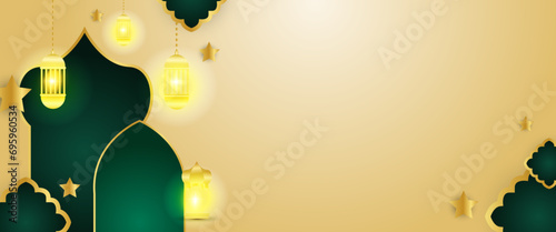 Gold blue and green vector ramadan kareem modern simple ramadan banner. Ramadan Kareem background for print, poster, cover, brochure, flyer, banner.