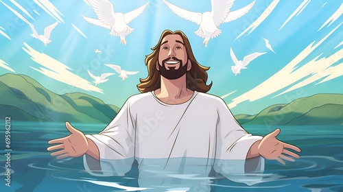Baptism of Jesus Christ in Crystal Waters with White Dove