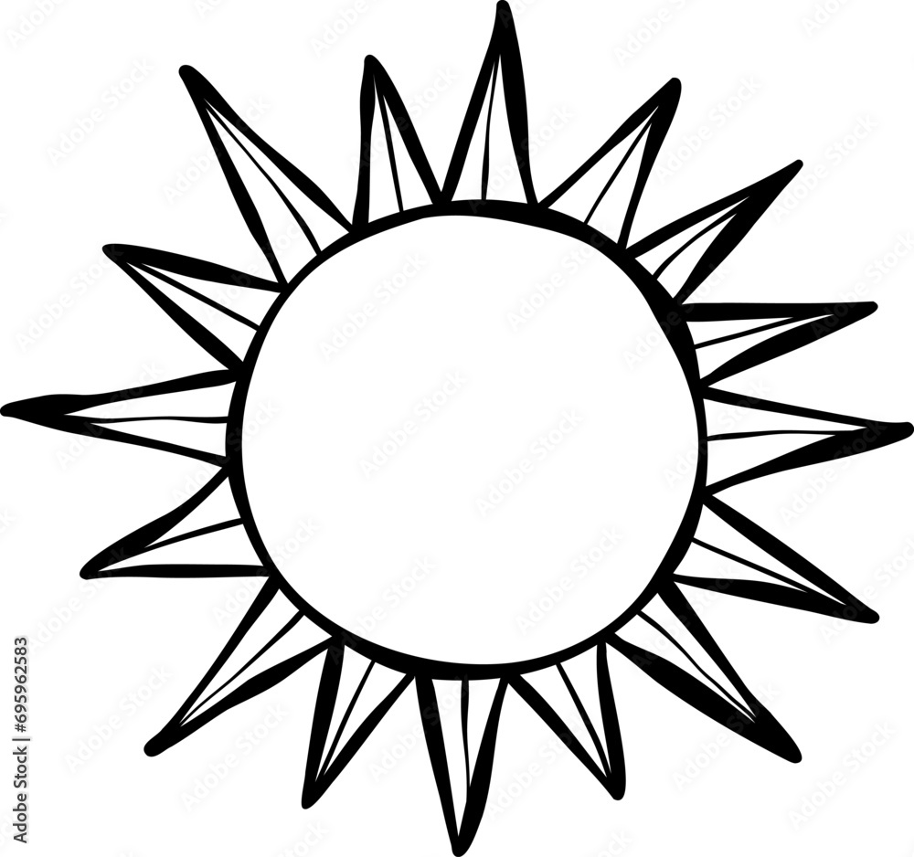 Sun frame, hand drawn sunray doodle, isolated clip art design