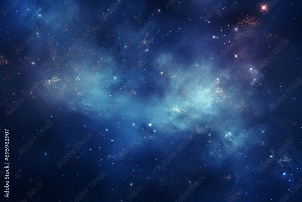AI generated image of cosmos landscape with stars and planets.