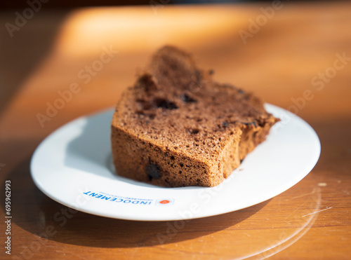 close-up photo of a plate of chocolate banana cake