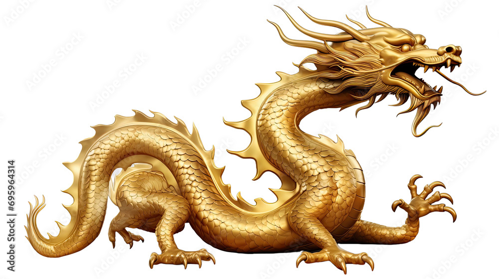 Obraz premium Chinese golden dragon on a transparent background