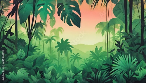 lush jungle at sunset #695966356