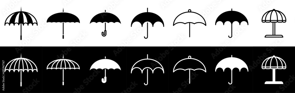 Set of monks And other variations Umbrella line,Filled icon Collection Vector Illustration. Umbrella symbol sets. - obrazy, fototapety, plakaty 
