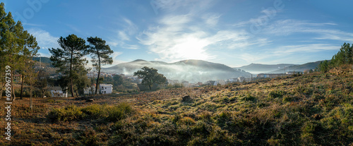 A cold morning on Caminomorisco, panoramic photography, Las Hurdes, Extremadura photo