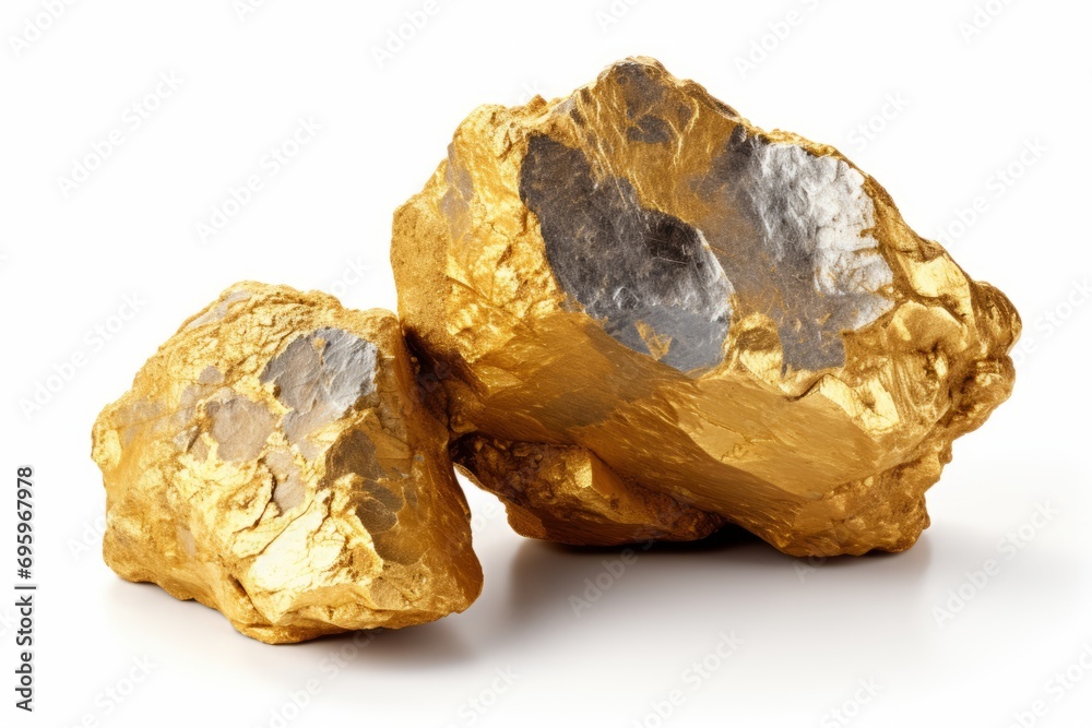 Isolated gold nugget on white background   precious mineral for design or investment concept