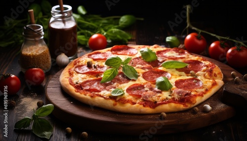 Scrumptious pepperoni pizza with golden crust, bubbling cheese, and savory pepperoni slices
