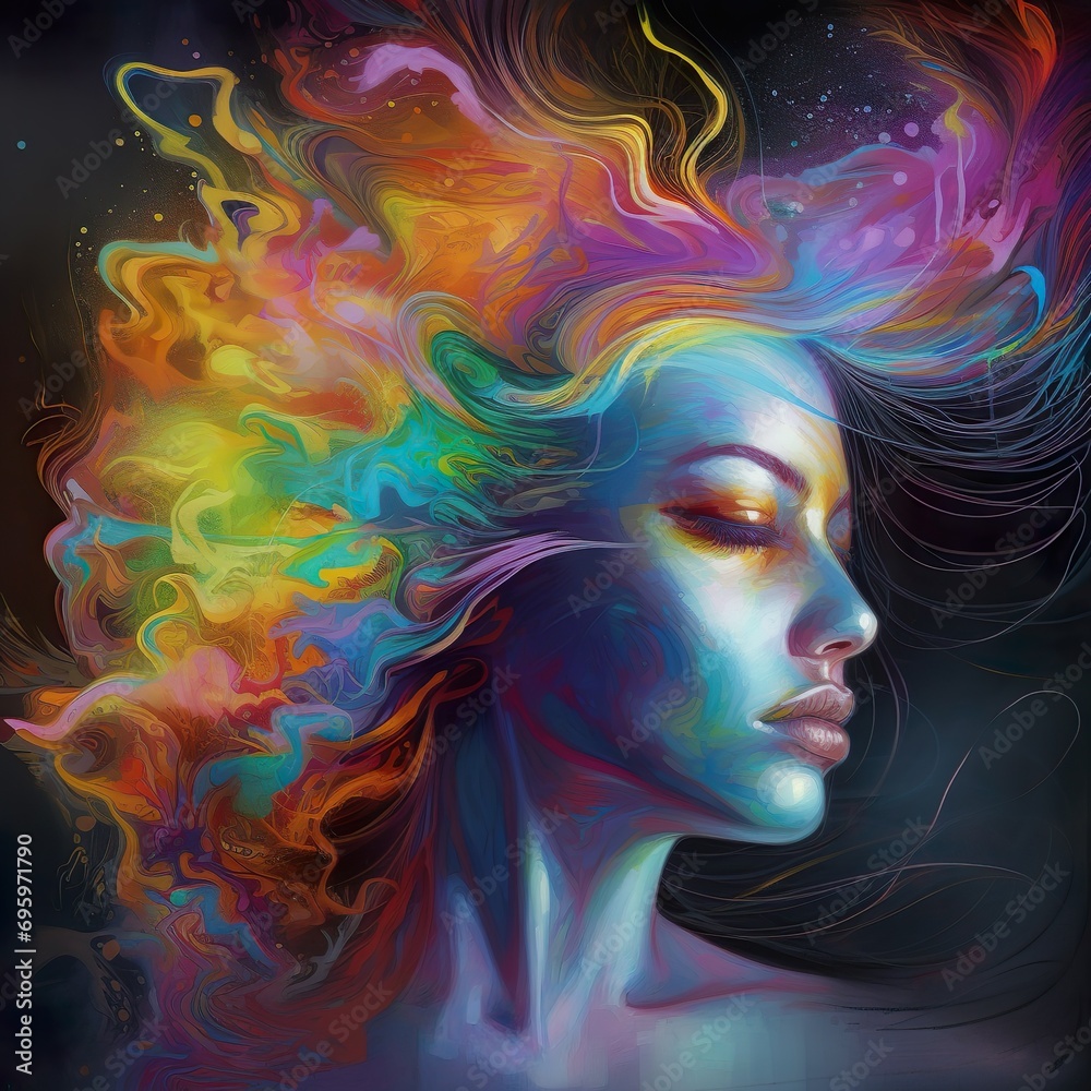 Female head abstract fantasy colors dream hair