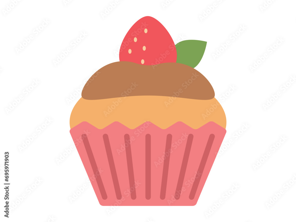 いちごデコレーションのカップケーキ(チョコクリーム)