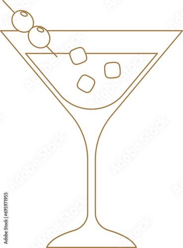 Martini cocktail glass linear illustration