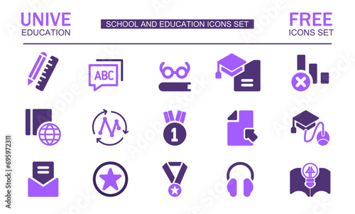 Collection of education flat icons. Vector.