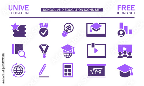 Collection of education flat icons. Vector.