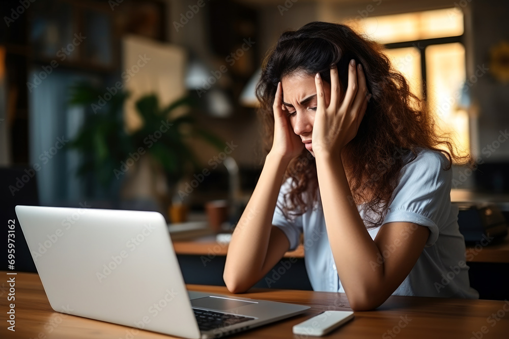 Woman at Home Dealing with Laptop Headache Woman at Home Dealing with Laptop Headache