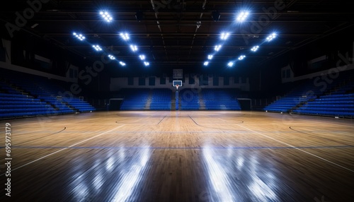 Title majestic basketball court in enigmatic darkness with illuminated professional surface © Ilja