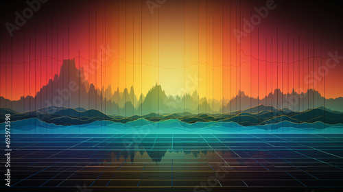 Retro futuristic background 1980s style 3d illustration. Digital landscape in a cyber world. For use as music album cover 