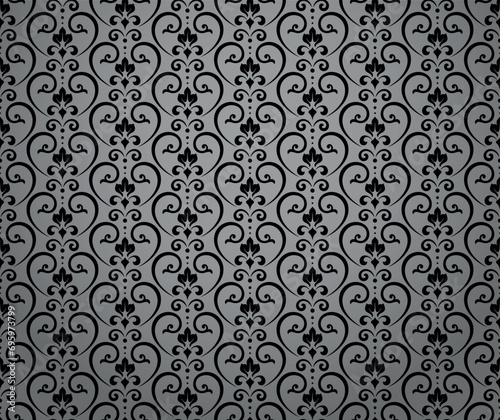 Wallpaper in the style of Baroque. Seamless vector background. Black and gray floral ornament. Graphic pattern for fabric, wallpaper, packaging. Ornate Damask flower ornament