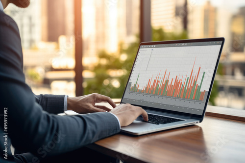 Trader Monitoring Economic Graph on Laptop