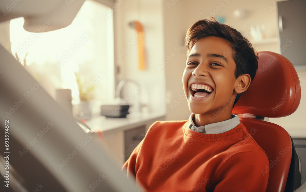 indian boy laying on the dental chair and laughing indian boy laying on the dental chair and laughing