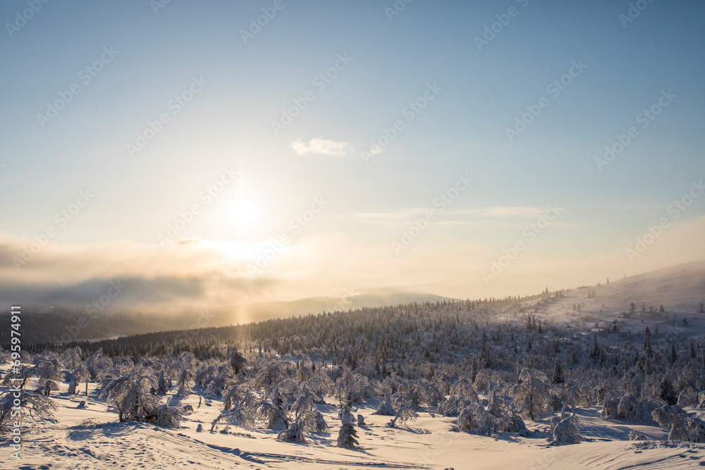 Winter landscape in Pallas Yllastunturi National Park, Lapland, Finland