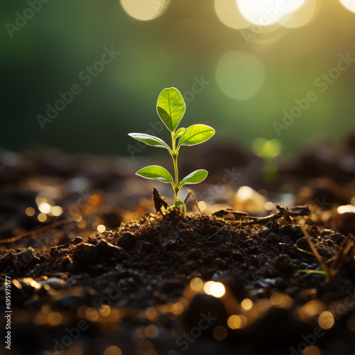 plant in soil plant growth sustainable green Eco friendly environment early morning Generative AI