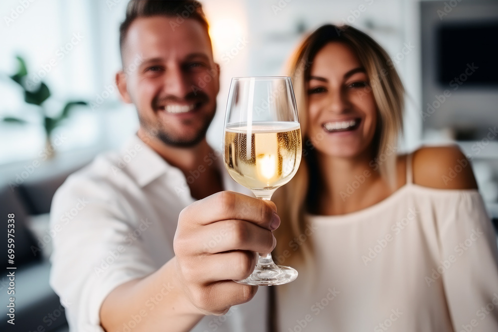 Love and Laughter. Romantic Gesture with Clinking Glasses