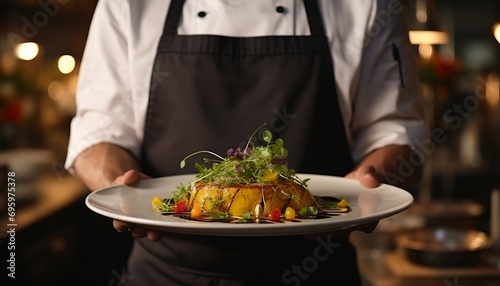 Skilled food stylist expertly decorating a meal for a stunning restaurant presentation