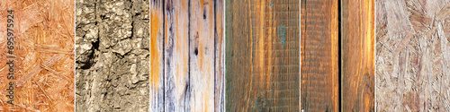 Texture of the tree. The background is old panels. Abstract background, empty template, collage