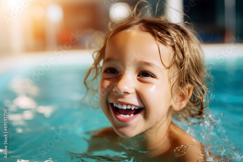 Childhood Water Play. Little Girl Swimming Happily © Bojan