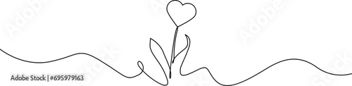 Hand drawn heart in thin line . Heart sketch doodle for Valentines day, Women day, Mother day. Continuous line flower with a heart.