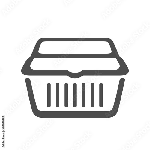 Foam lunch box icon. Outline pictogram of ready to eat food packaging. Vector illustration isolated on white background. Food delivery web site, store decoration, mobile app. Polystyrene box with lid