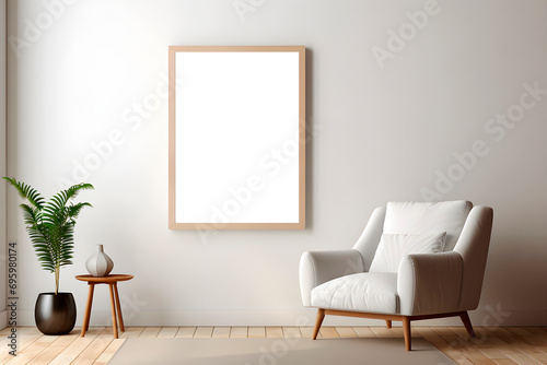 Frame mock up in light minimal interior. AI generated