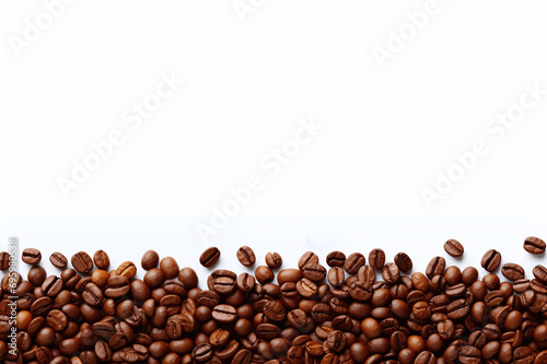 White background with coffee beans  banner with empty space for text